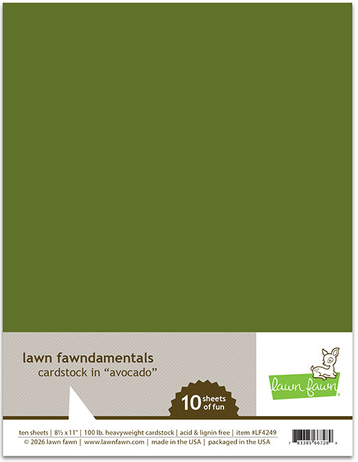 Lawn Fawn Avocado Cardstock pack of 10 olive green sheets