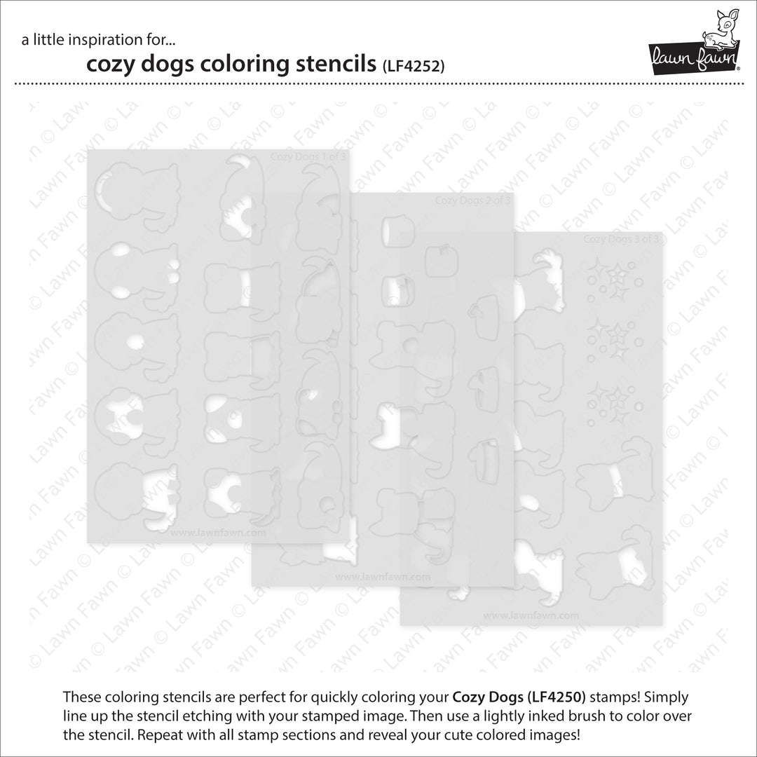 Lawn Fawn Cozy Dogs Colouring Stencils set of three layered stencil sheets