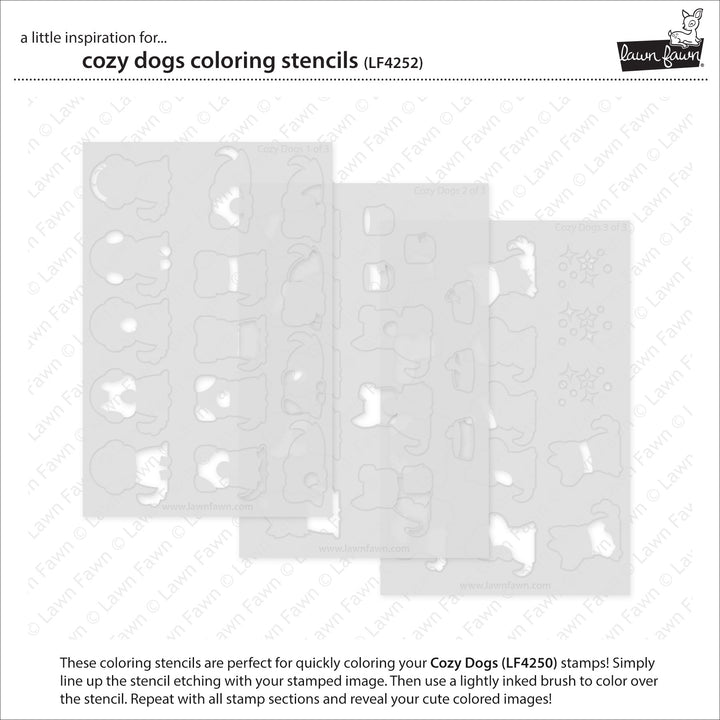 Lawn Fawn Cozy Dogs Colouring Stencils set of three layered stencil sheets