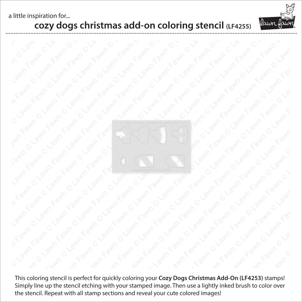 Lawn Fawn Cozy Dogs Christmas Add-On Colouring Stencil sheet