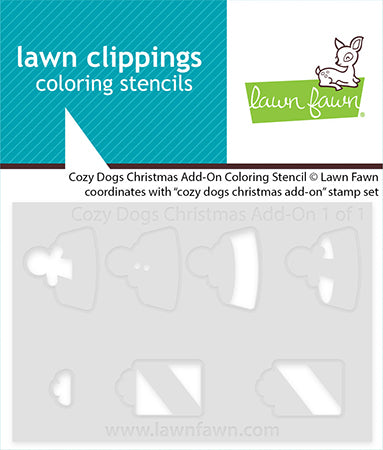 Lawn Fawn Cozy Dogs Christmas Add-On Colouring Stencil in packaging