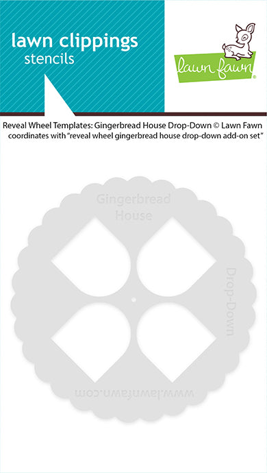 Lawn Fawn Reveal Wheel Templates: Gingerbread House Drop-Down stencil in packaging