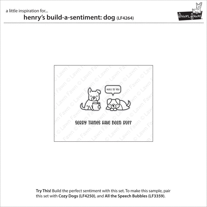 Lawn Fawn Henry's Build-A-Sentiment: Dog inspiration showing a simple card with two puppies and a sentiment