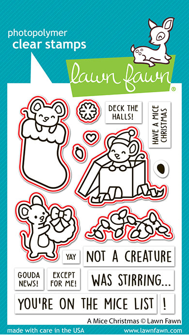 Lawn Fawn A Mice Christmas Lawn Cuts dies shown over the matching stamp images