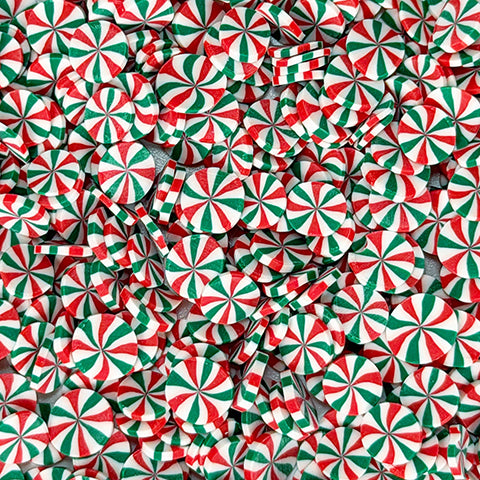 Lawn Fawn Christmas Mints Clay Pieces close up of red, white and green peppermint swirls