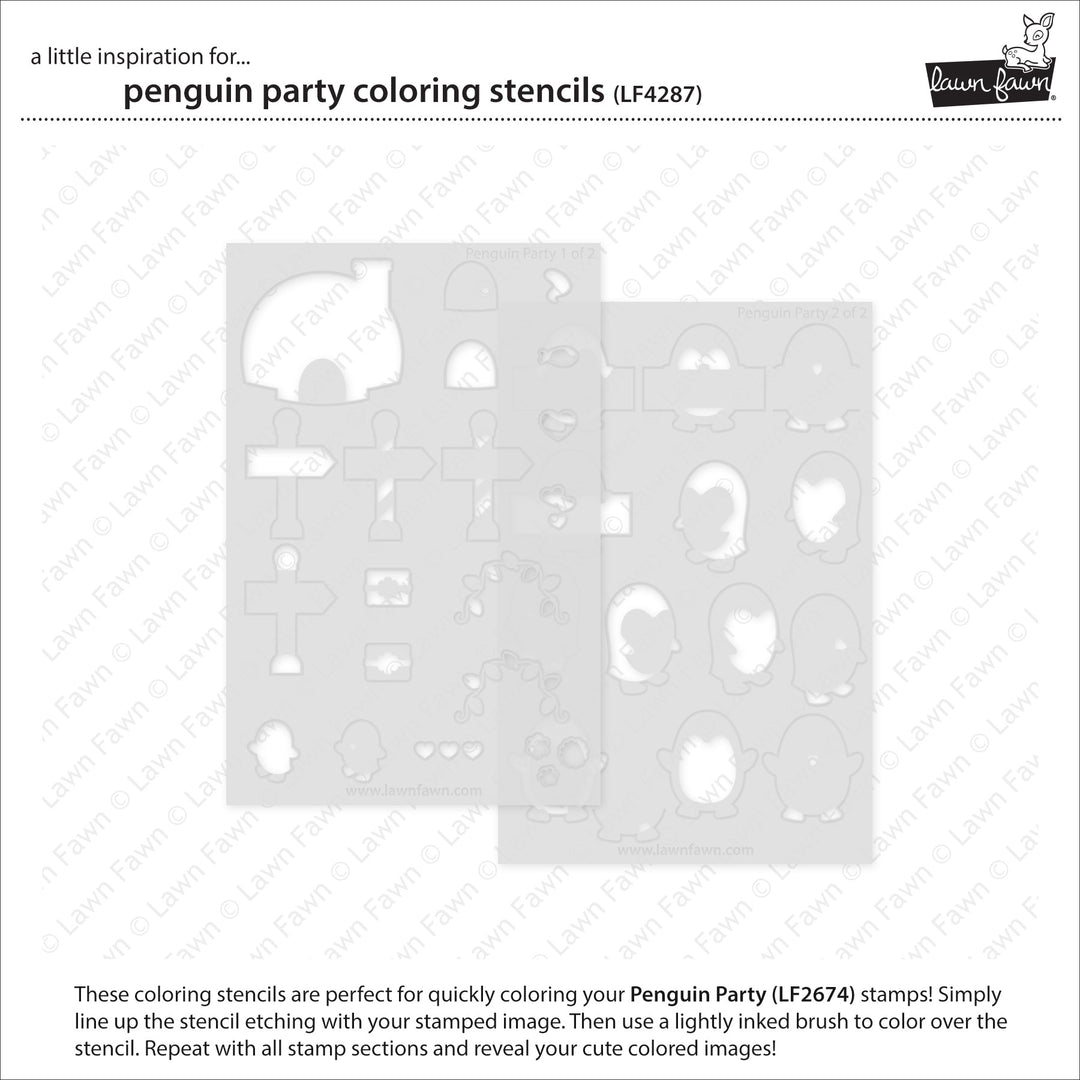 Lawn Fawn Penguin Party Colouring Stencils set of two stencil sheets