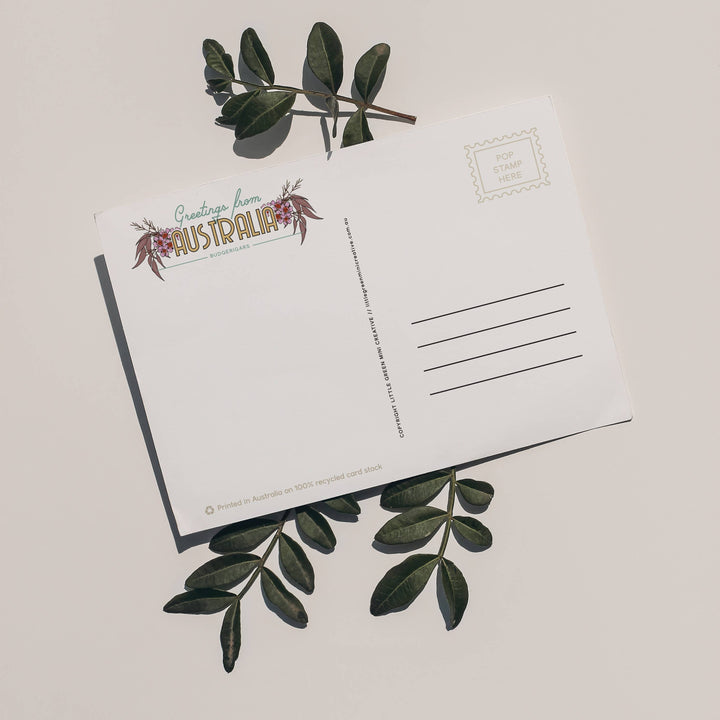 Postcard with decorative elements on a light background