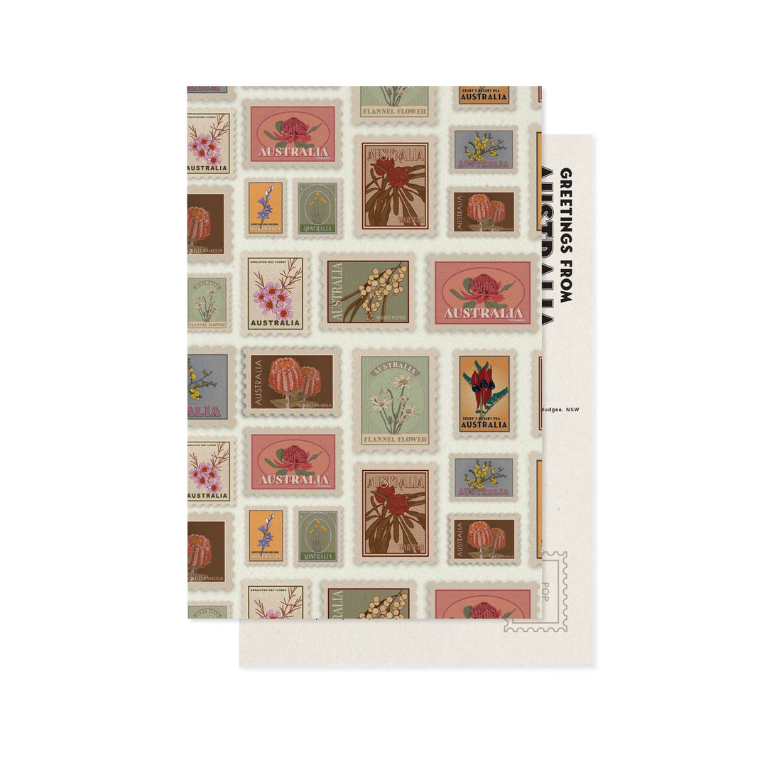 Postcard with vintage Australian stamps design