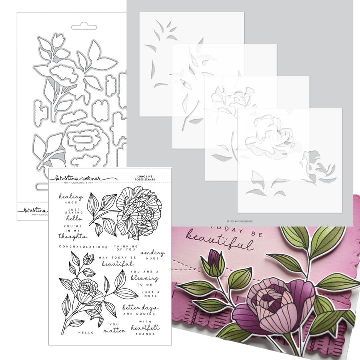 Concord & 9th - Kristina Werner - Long Line Roses Bundle - Stamps, Dies & Stencils