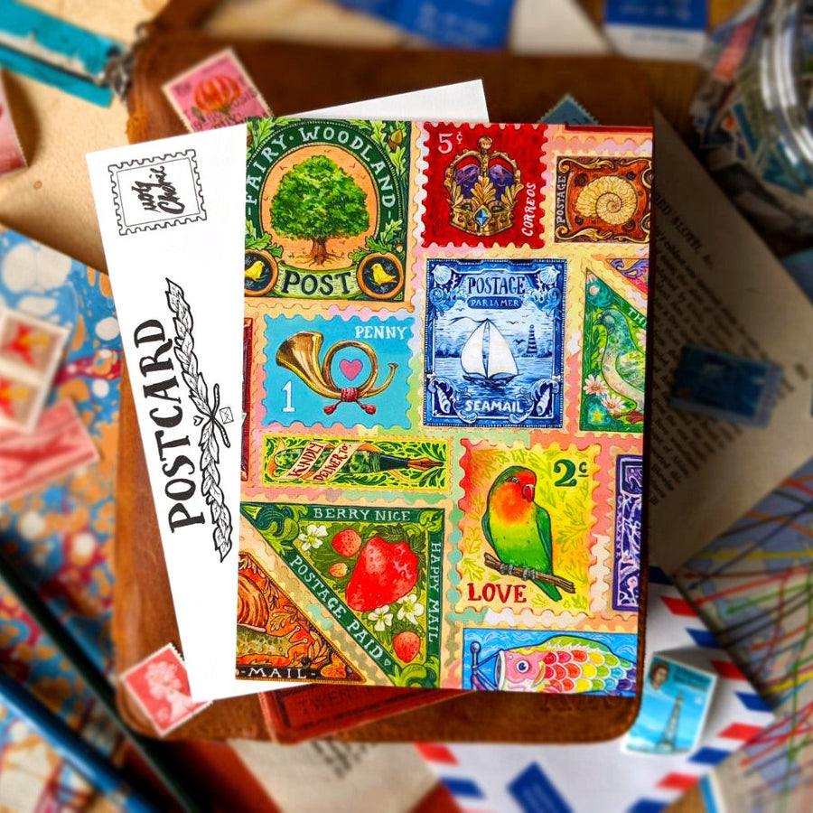 MogCherie - Postcard - (MATTE) Colourful Stamps Collection