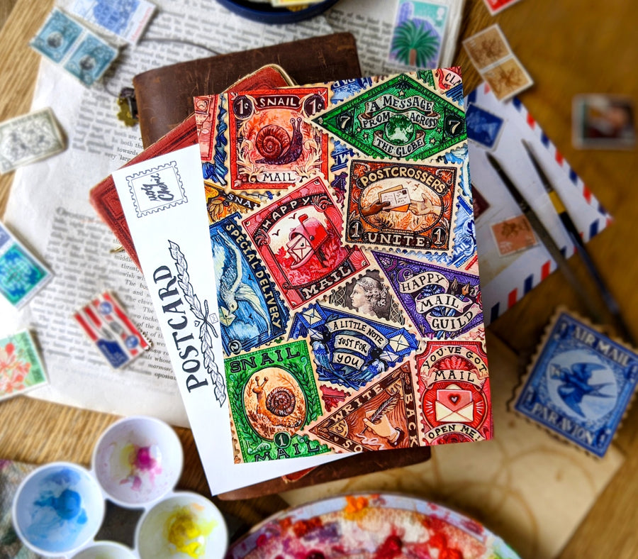 MogCherie - Postcard - (MATTE) Mail Art Stamp Collage