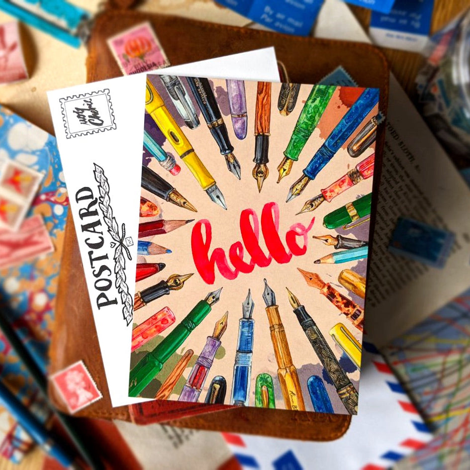 MogCherie - Postcard - (MATTE) Hello Pens  - (Fabulous Fountain Pens)