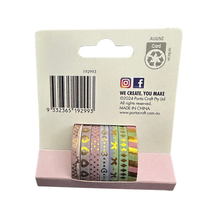 Porta Craft - Washi Tape - Slim 7Pk Gold Pastel