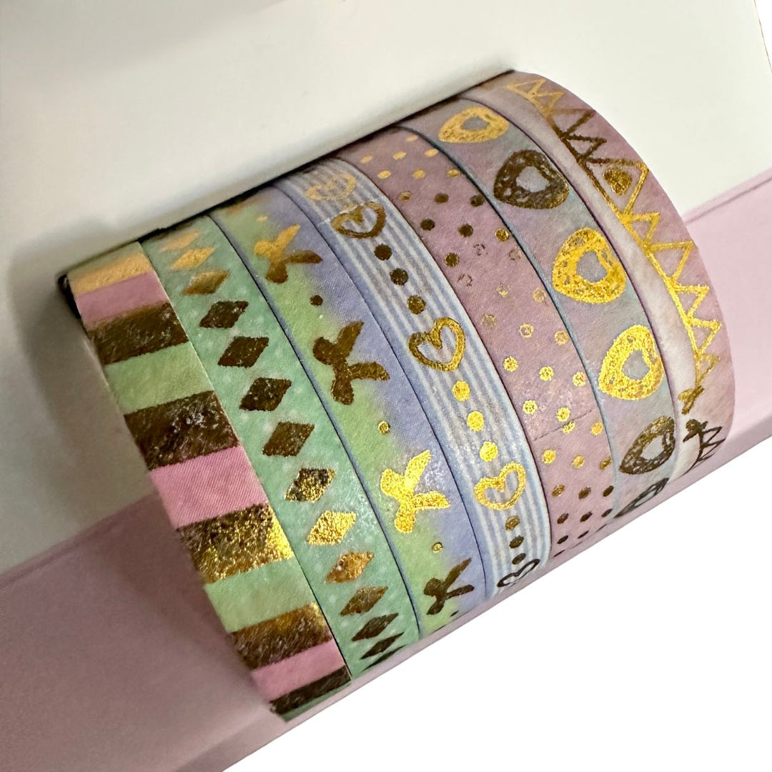 Porta Craft - Washi Tape - Slim 7Pk Gold Pastel
