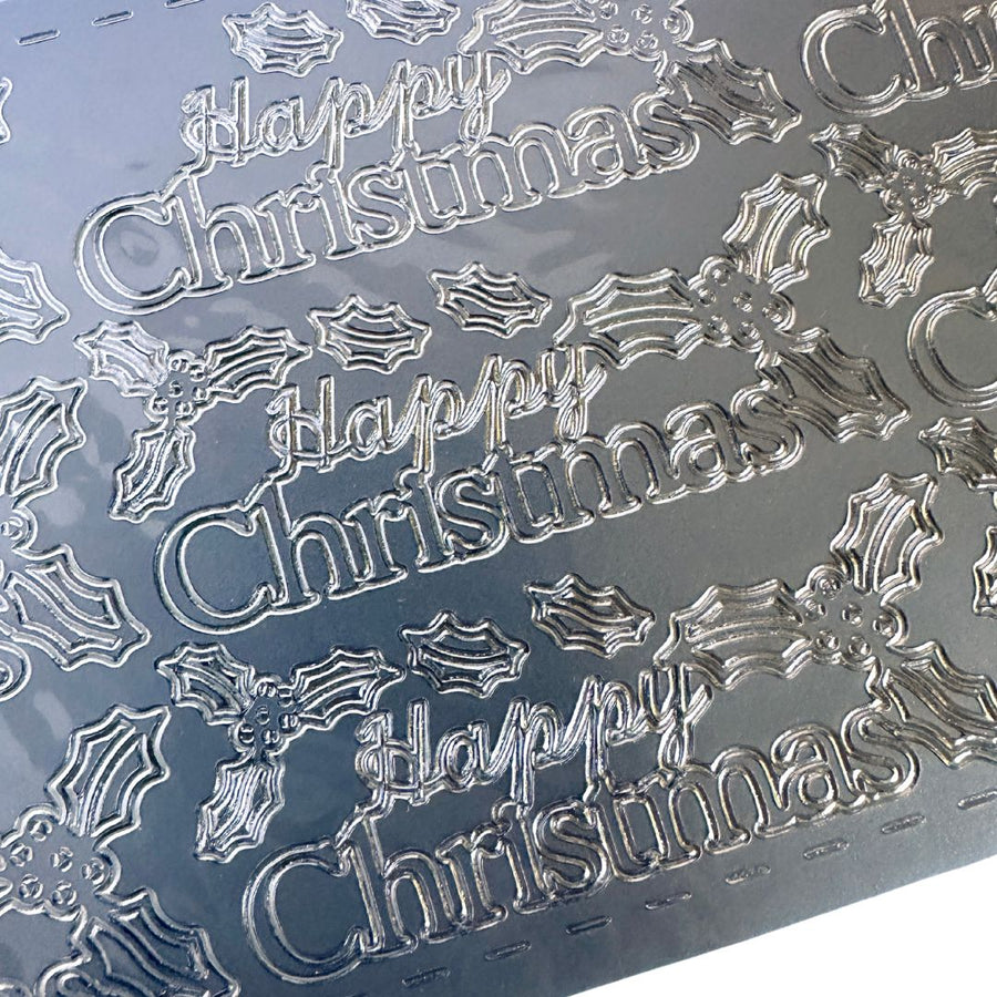 renoir peel off stickers sentiments happy christmas silver foil