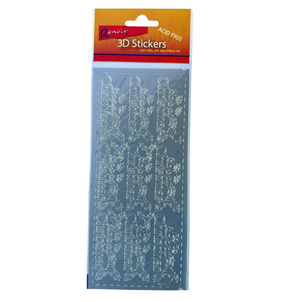 renoir peel off stickers sentiments happy christmas silver foil