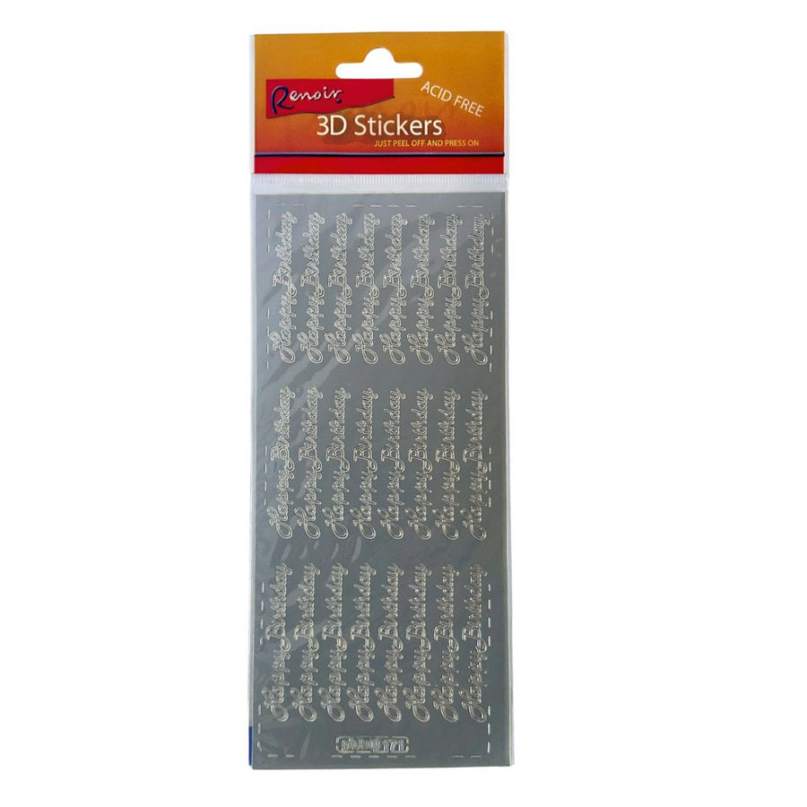 renoir peel off stickers sentiments happy birthday silver foil