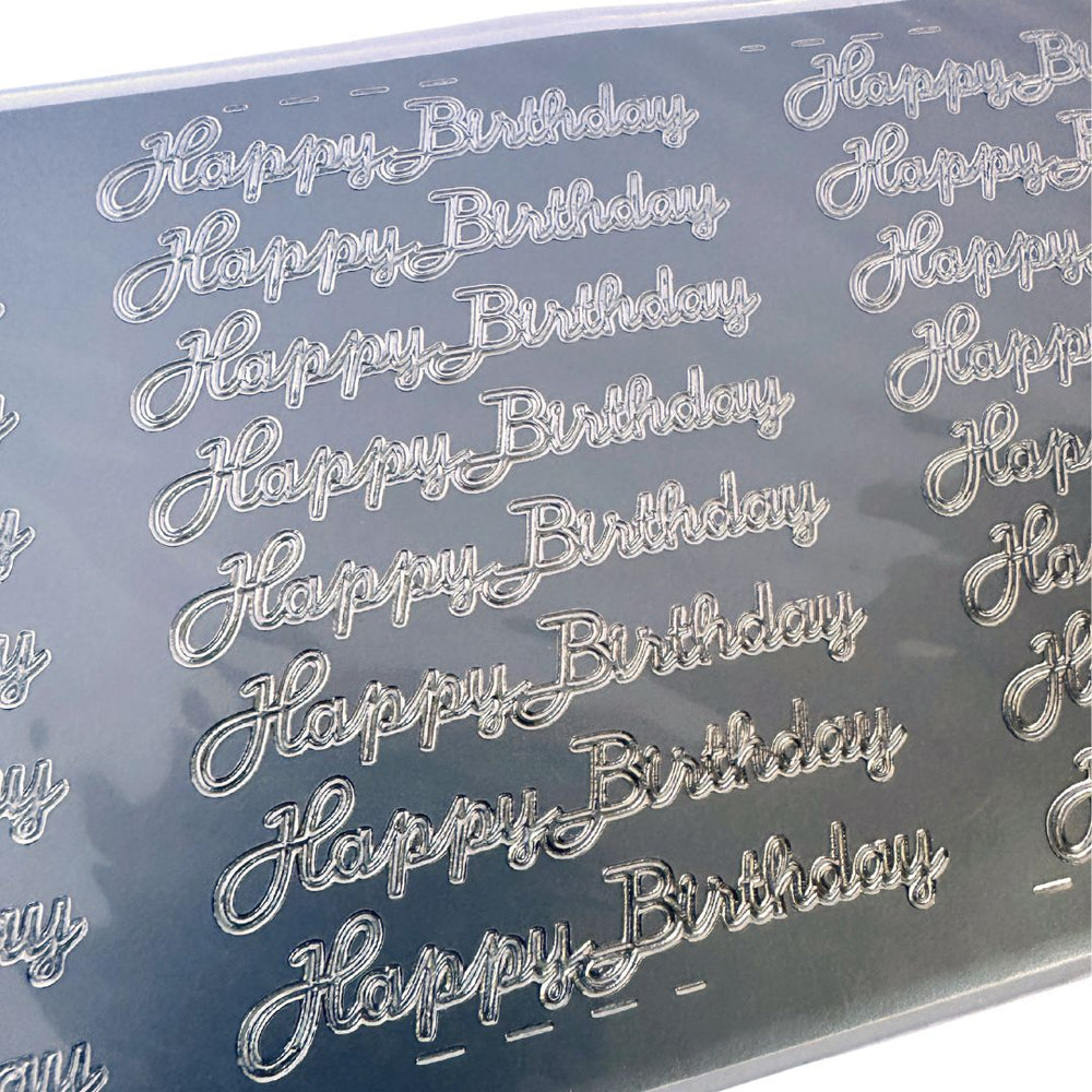 renoir peel off stickers sentiments happy birthday silver foil