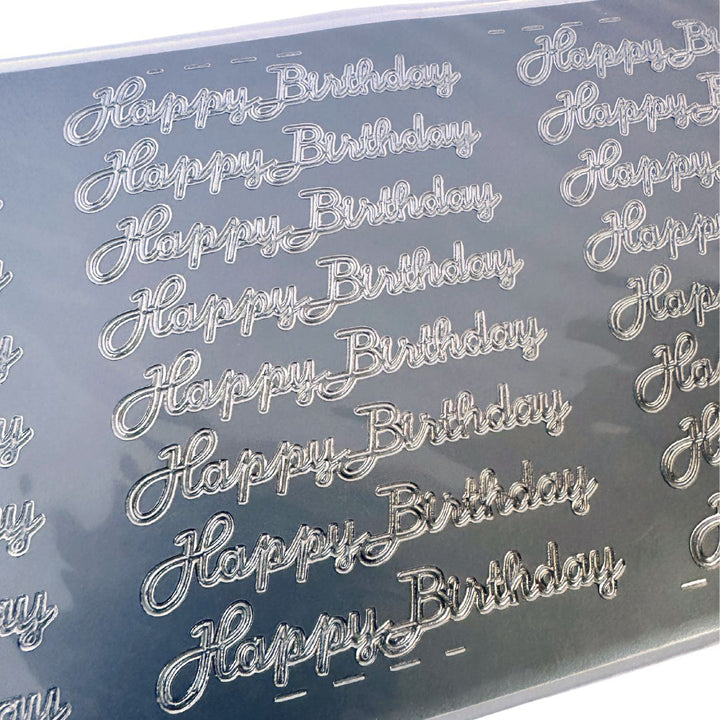 renoir peel off stickers sentiments happy birthday silver foil