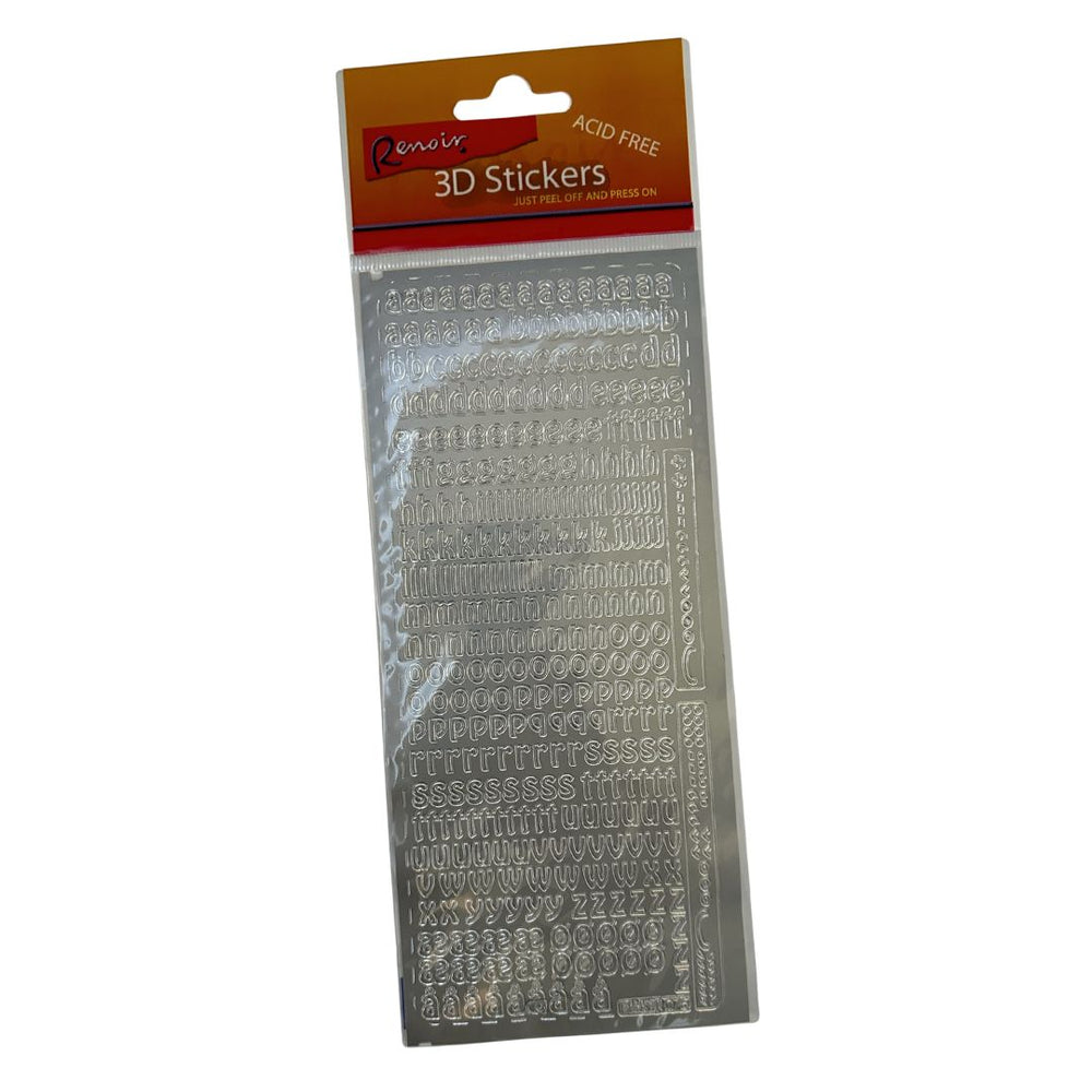 renoir peel off stickers alphabet lower case silver foil