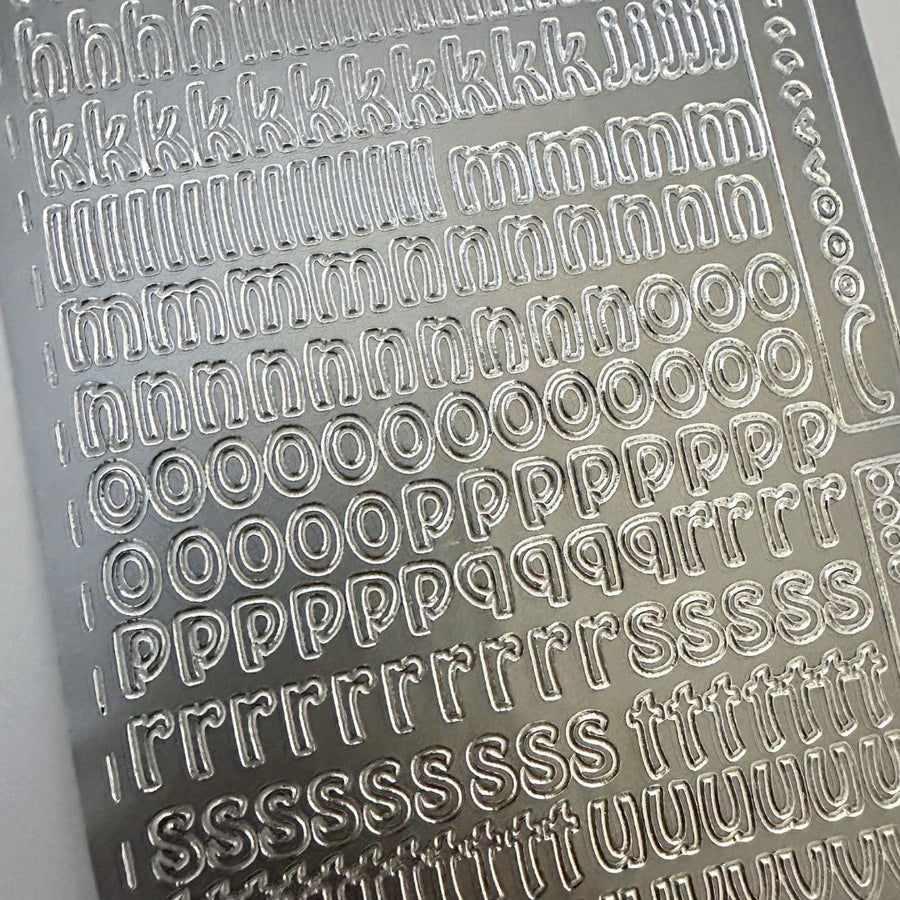 renoir peel off stickers alphabet lower case silver foil
