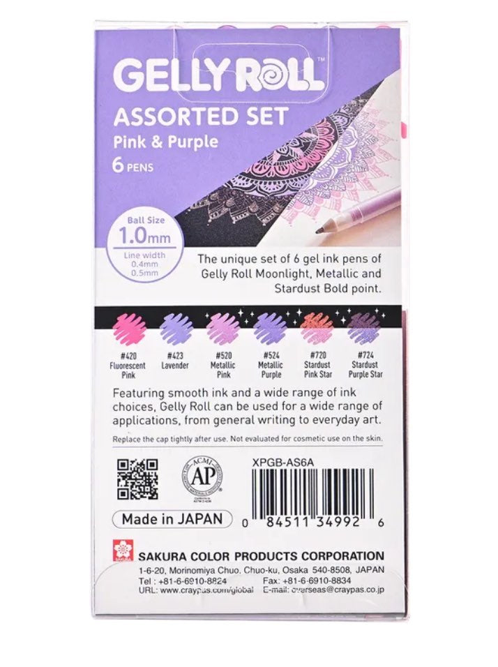 Sakura Gelly Roll Gel Pens 6pc Set Pink & Purple Assorted