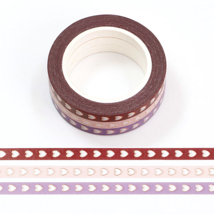 washi tapes slim set of 3 with tiny foil hearts