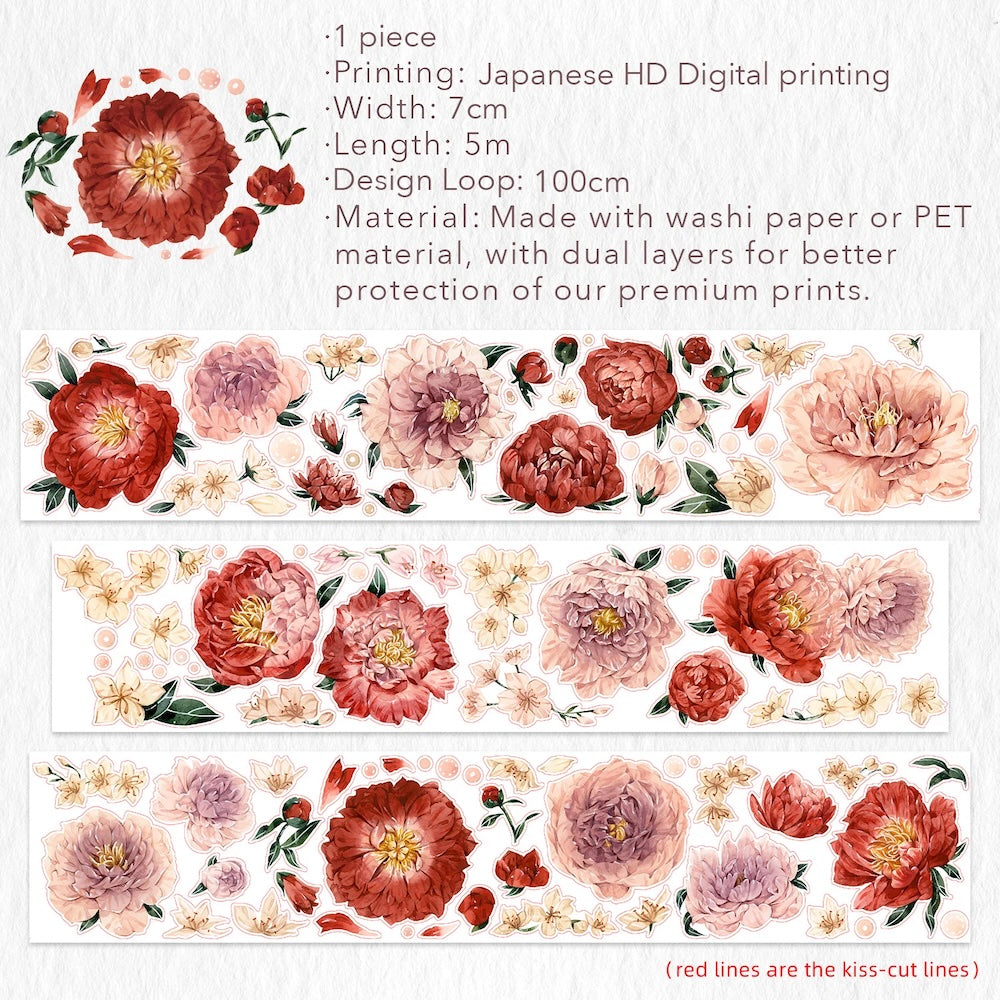 Pre-cut Peony Reverie Wide Washi/PET Tape