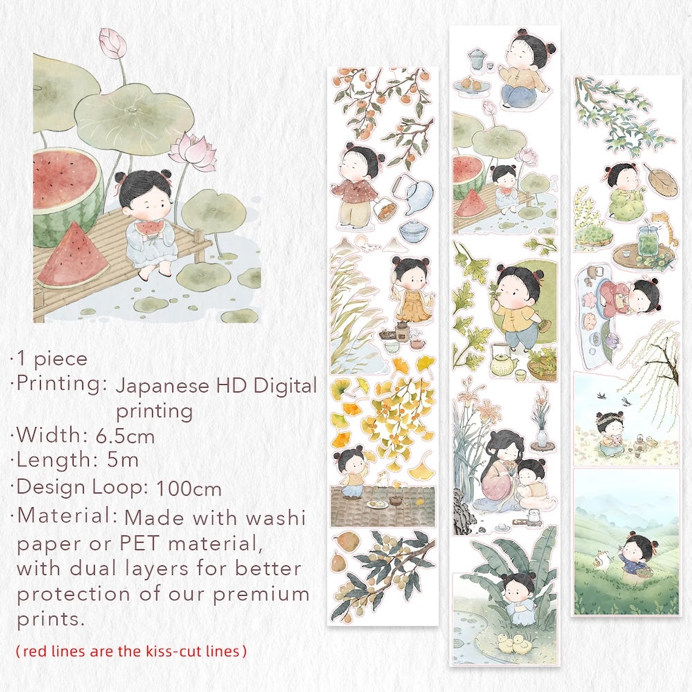 Pre-cut Childhood Chimes Wide Washi/PET Tape loop design