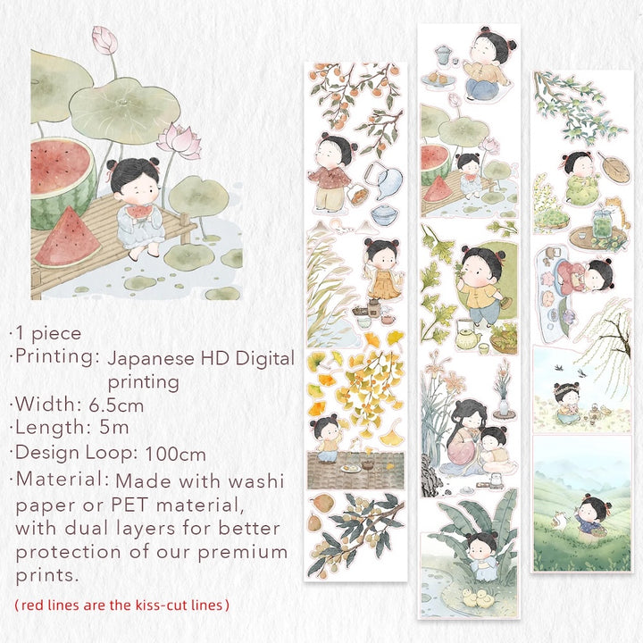 Pre-cut Childhood Chimes Wide Washi/PET Tape loop design