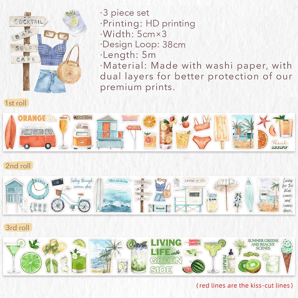 Summer Paradise Washi Tape Sticker Set loop design