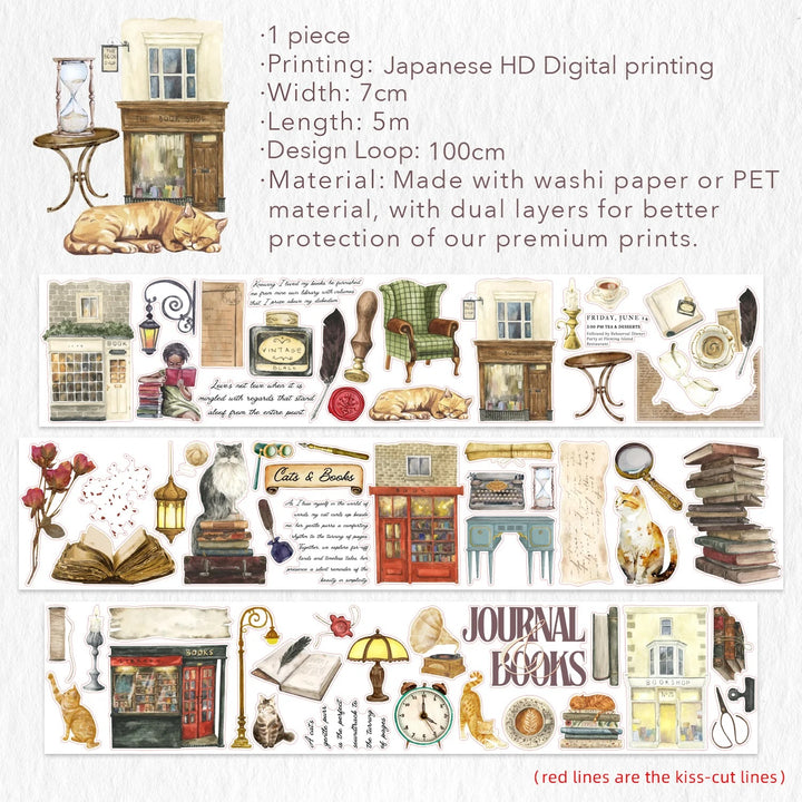 the washi tape shop pre cut cats and books wide washi pet tape details