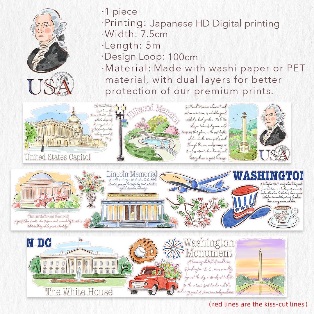 The Washi Tape Shop - Pre-cut Washington Icons Wide Washi/PET Tape