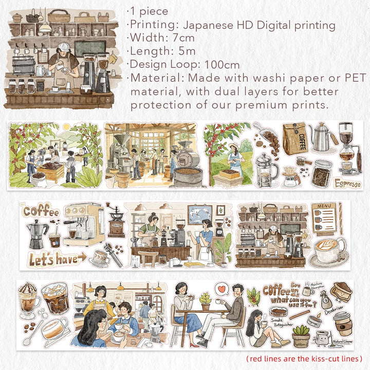 The Washi Tape Shop - Pre-cut Life of Coffee Wide Washi/PET Tape