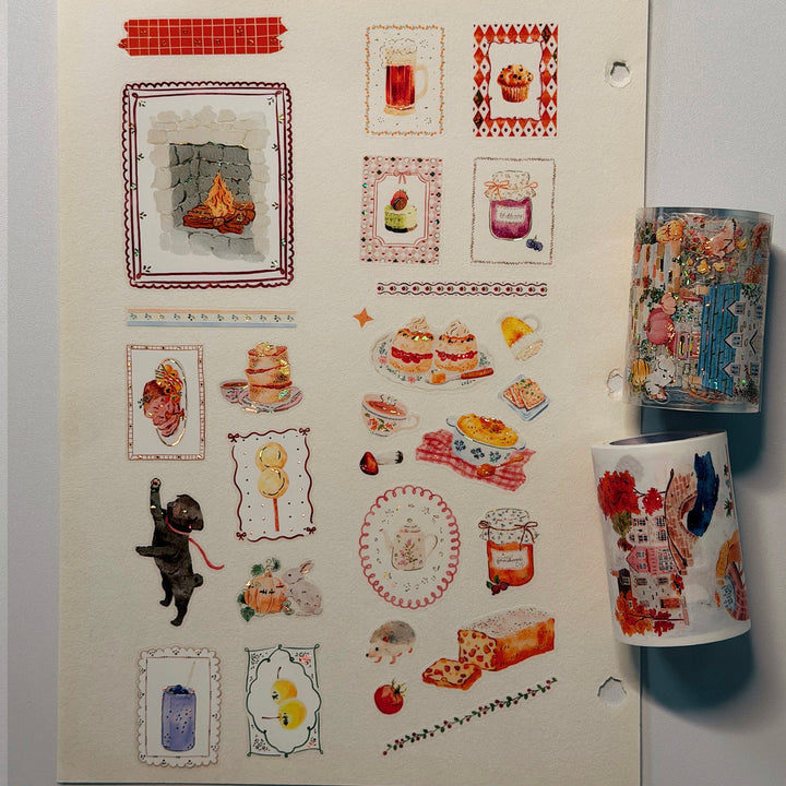 Journal page decorated with pieces from The Washi Tape Shop Autumn Pantry Wide Washi/PET Tape