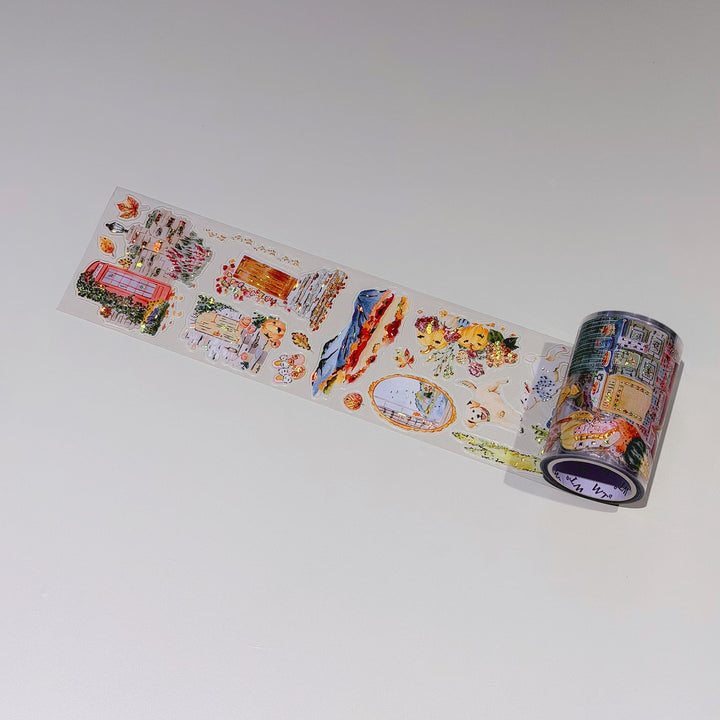 Clear PET version of The Washi Tape Shop Autumn Village Wide Washi/PET Tape unrolled