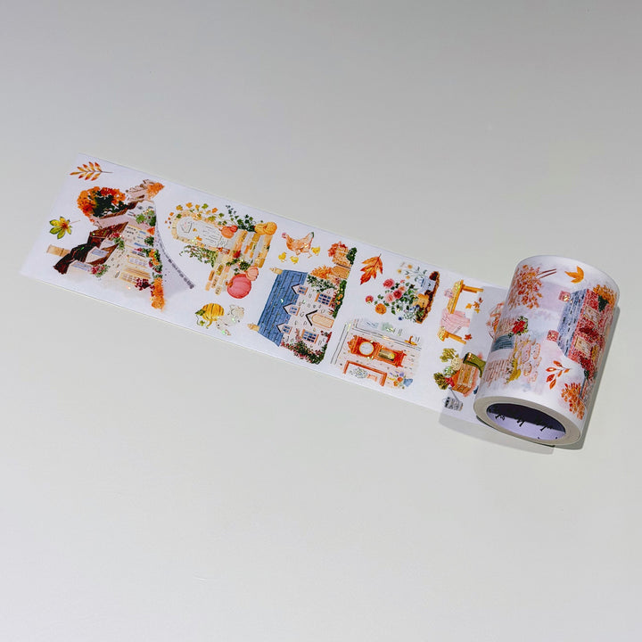 Washi version of The Washi Tape Shop Autumn Village Wide Washi/PET Tape unrolled