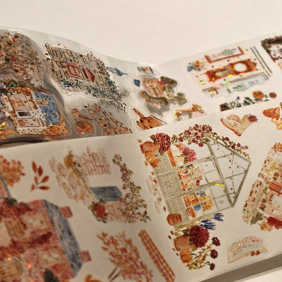Close up of the illustrations on The Washi Tape Shop Autumn Village Wide Washi/PET Tape