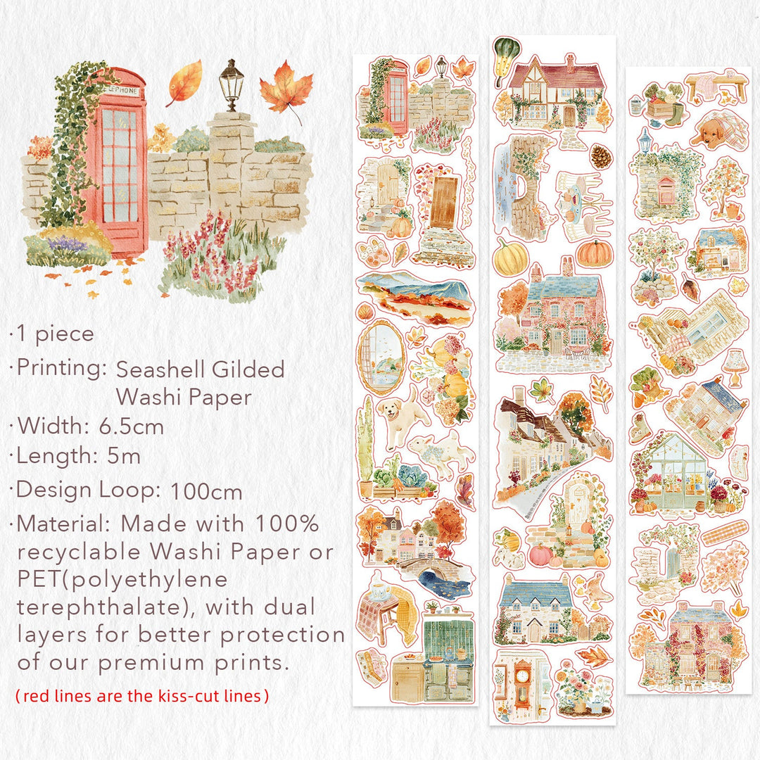 Full design loop and specifications for The Washi Tape Shop Autumn Village Wide Washi/PET Tape