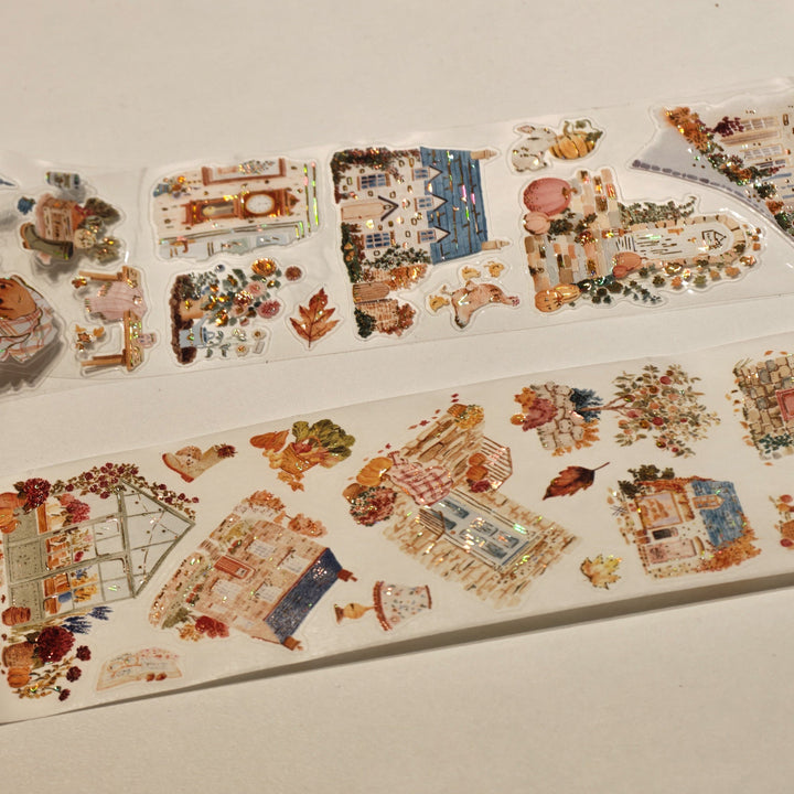 Close up of the seashell gilded village details on The Washi Tape Shop Autumn Village Wide Washi/PET Tape