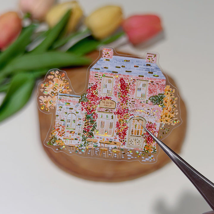 Single pre-cut piece from The Washi Tape Shop Autumn Village Wide Washi/PET Tape with its seashell gilded village details