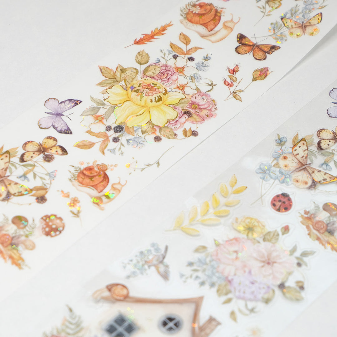 Close up of the illustrations on The Washi Tape Shop Golden Harvest Wide Washi/PET Tape
