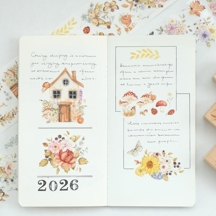 Open journal decorated with The Washi Tape Shop Golden Harvest Wide Washi/PET Tape