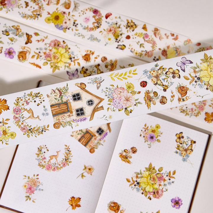 Journal pages decorated with pieces from The Washi Tape Shop Golden Harvest Wide Washi/PET Tape