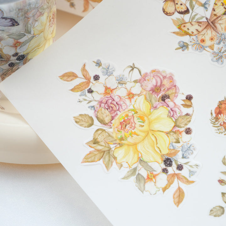 Single pre-cut piece from The Washi Tape Shop Golden Harvest Wide Washi/PET Tape with its seashell gilded golden florals