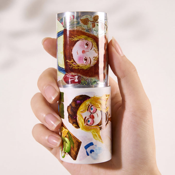 Hand holding the washi and PET rolls of The Washi Tape Shop Holly Belle Wide Washi/PET Tape