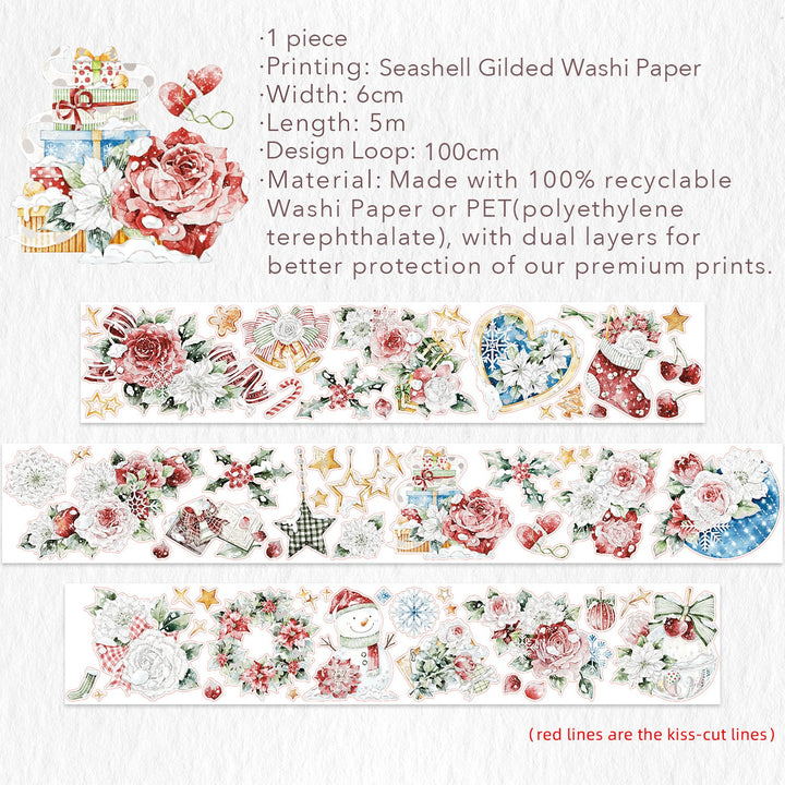 Full design loop and specifications for The Washi Tape Shop Holly Bloom Wide Washi/PET Tape