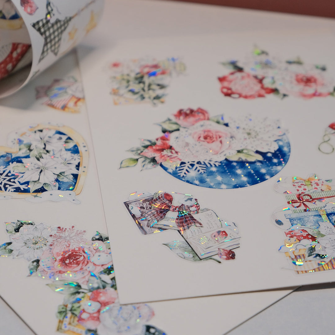 The Washi Tape Shop Holly Bloom Wide Washi/PET Tape strips and peeled pieces arranged on a white page