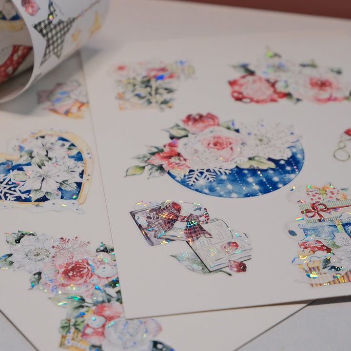 The Washi Tape Shop Holly Bloom Wide Washi/PET Tape strips and peeled pieces arranged on a white page