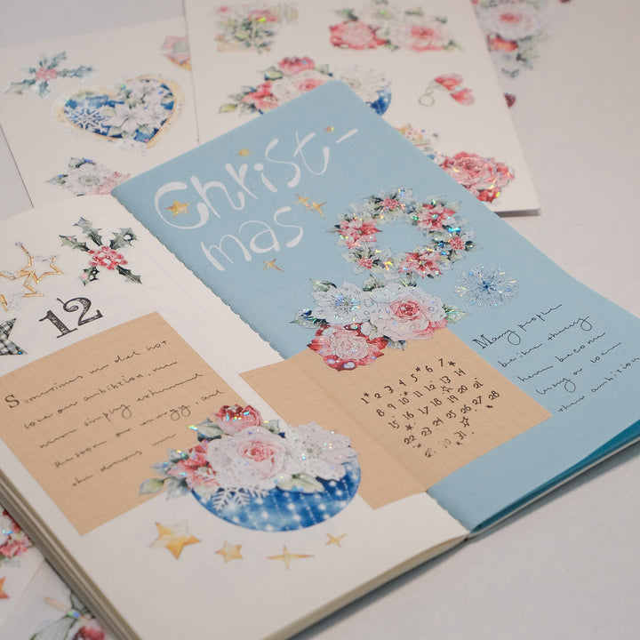 Journal spread decorated with The Washi Tape Shop Holly Bloom Wide Washi/PET Tape